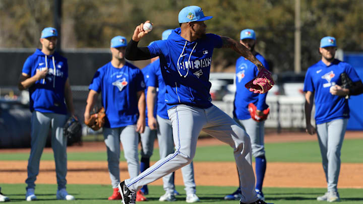 Feb 16, 2026; Dunedin, FL, USA; Toronto Blue Jays pitcher Angel Bastardo (99) works out during spring training practice at Player Development Complex. Mandatory Credit: Kim Klement Neitzel-Imagn Images Feb 16, 2026; Dunedin, FL, USA; Toronto Blue Jays pitcher Angel Bastardo (99) works out during spring training practice at Player Development Complex. Mandatory Credit: Kim Klement Neitzel-Imagn Images