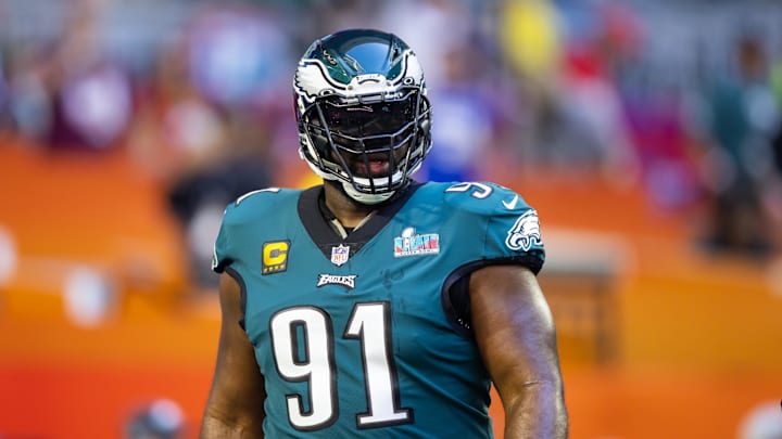 Feb 12, 2023; Glendale, Arizona, US; Philadelphia Eagles defensive tackle Fletcher Cox (91)