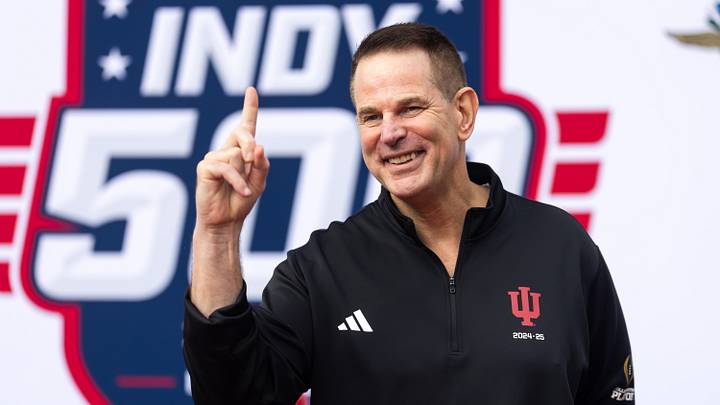 May 24, 2026; Indianapolis, Indiana, USA; Indiana Football has coach Curt Cignetti walks the red carpet prior to the 110th running of the Indianapolis 500 at Indianapolis Motor Speedway. Mandatory Credit: Mark J. Rebilas-Imagn Images