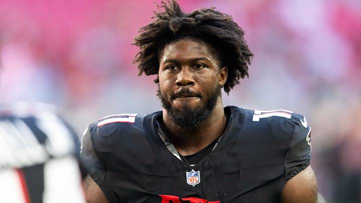 Dec 21, 2025; Glendale, Arizona, USA; Atlanta Falcons linebacker Jalon Walker (11) against the Arizona Cardinals at State Farm Stadium. Mandatory Credit: Mark J. Rebilas-Imagn Images
