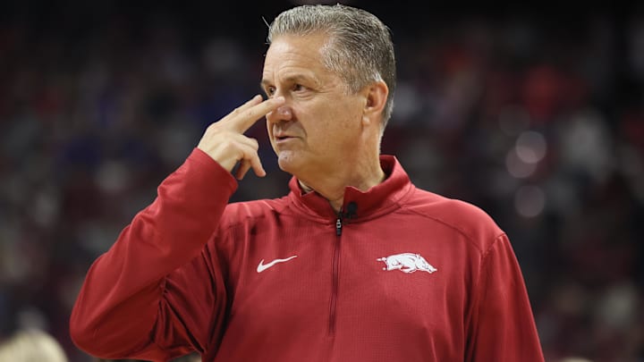 Arkansas Razorbacks head coach John Calipari prior to the game against the Kansas Jayhawks at Bud Walton Arena. 