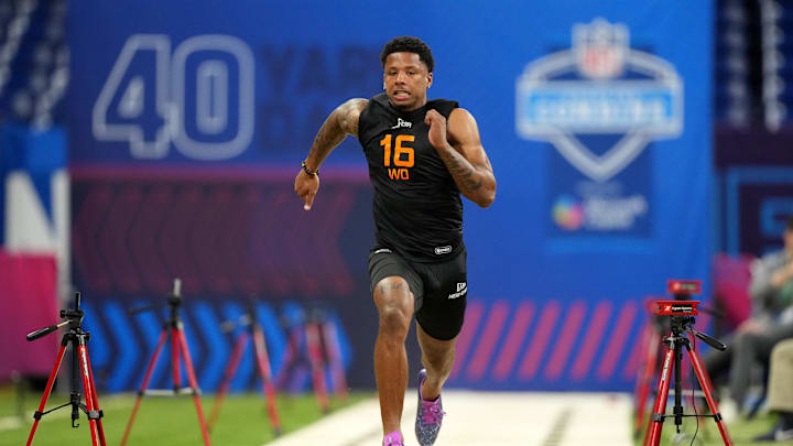 Texas wideout Matthew Golden runs the 40 at the Scouting Combine.