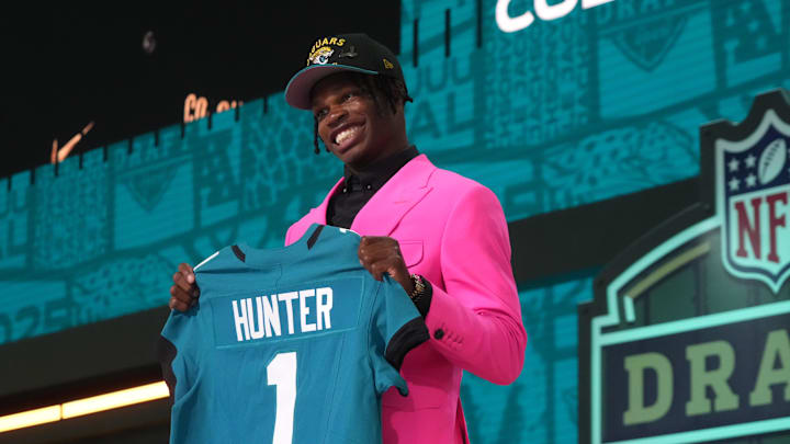 Apr 24, 2025; Green Bay, WI, USA; Colorado Buffaloes wide receiver Travis Hunter is selected by the Jacksonville Jaguars as the number two pick in the first round of the 2025 NFL Draft at Lambeau Field. Mandatory Credit: Kirby Lee-Imagn Images Apr 24, 2025; Green Bay, WI, USA; Colorado Buffaloes wide receiver Travis Hunter is selected by the Jacksonville Jaguars as the number two pick in the first round of the 2025 NFL Draft at Lambeau Field. Mandatory Credit: Kirby Lee-Imagn Images
