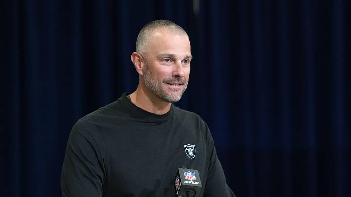 Las Vegas Raiders general manager John Spytek speaks at the NFL Scouting Combine.