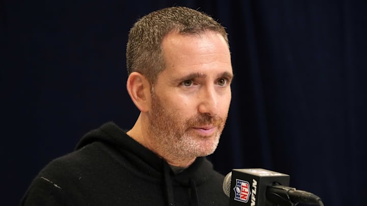 Feb 25, 2025; Indianapolis, IN, USA; Philadelphia Eagles general manager Howie Roseman speaks during the NFL Scouting Combine at the Indiana Convention Center. Mandatory Credit: Kirby Lee-Imagn Images Feb 25, 2025; Indianapolis, IN, USA; Philadelphia Eagles general manager Howie Roseman speaks during the NFL Scouting Combine at the Indiana Convention Center. Mandatory Credit: Kirby Lee-Imagn Images