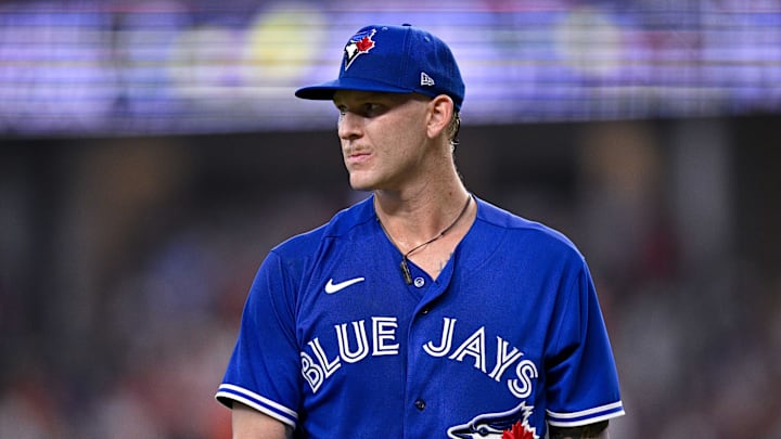 Jun 17, 2023; Arlington, Texas, USA; Toronto Blue Jays relief pitcher Bowden Francis (44) in action Jun 17, 2023; Arlington, Texas, USA; Toronto Blue Jays relief pitcher Bowden Francis (44) in action