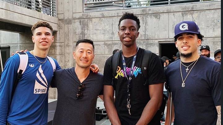 Steve Baik (middle left) was once the head coach at Chino Hills with the 'Ball Brothers', now he's the coach at Calabasas High.