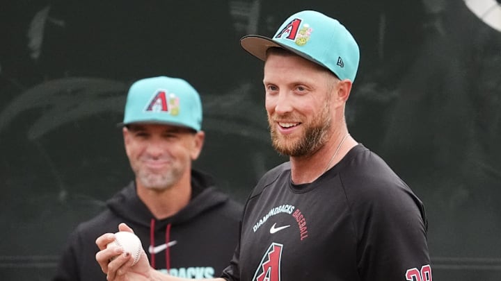 Arizona Diamondbacks pitcher Merrill Kelly during spring training workouts at Salt River Fields on Feb. 13, 2026, in Scottsdale.