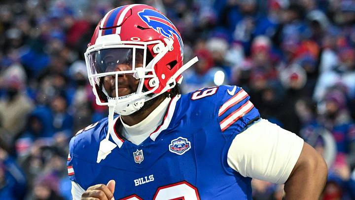 Buffalo Bills center Sedrick Van Pran-Granger (62) enters the field before a game against the New York Jets at Highmark Stadium. Buffalo Bills center Sedrick Van Pran-Granger (62) enters the field before a game against the New York Jets at Highmark Stadium.