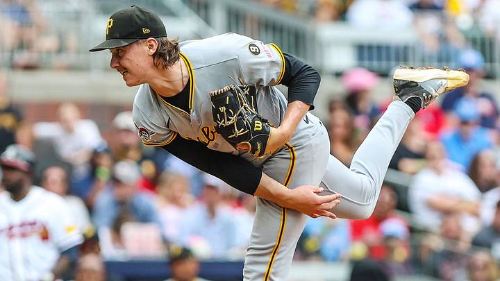 Jun 7, 2026; Cumberland, Georgia, USA; Pittsburgh Pirates pitcher Bubba Chandler (36) pitches the ball against the Atlanta Braves during the second inning at Truist Park. Mandatory Credit: Jordan Godfree-Imagn Images