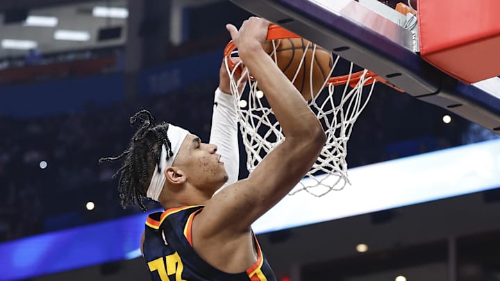 Apr 14, 2024; Oklahoma City, Oklahoma, USA; Oklahoma City Thunder forward Ousmane Dieng (13) dunks against the Dallas Mavericks during the second half at Paycom Center