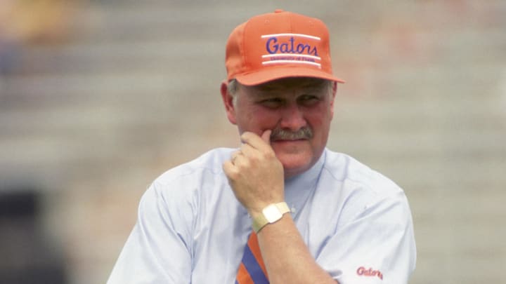 Sep 17, 1988; Gainesville, FL, USA; FILE PHOTO; Florida Gators head coach Galen Hall prior a game against Indiana State at Ben Hill Griffin Stadium. Mandatory Credit: Photo By Imagn Images © Copyright  Imagn Images