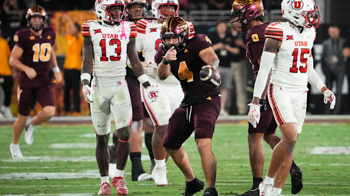 Arizona State running back Cam Skattebo (4) was named the Big 12 Offensive Player of the Week for the third time this season.