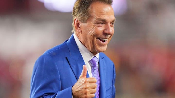 Former Alabama coach Nick Saban at the college football game between Tennessee and Alabama at Bryant-Denny Stadium in Tuscaloosa, Ala., on Oct. 18, 2025.