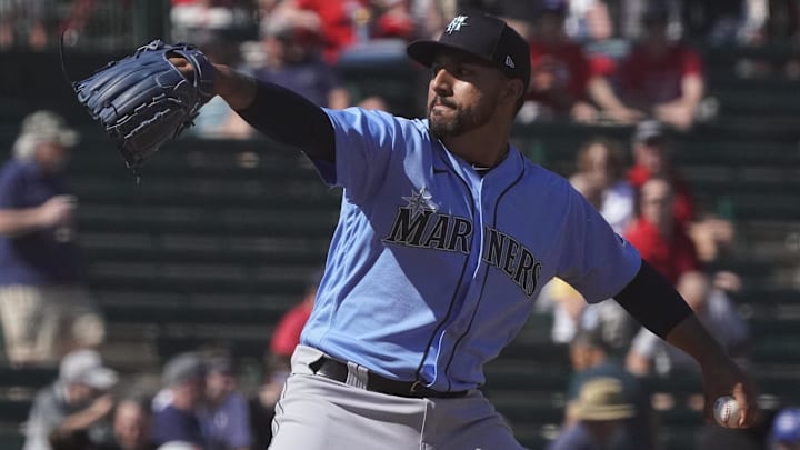 Seattle Mariners reliever Nestor Cortes throws during a spring training game against the Los Angeles Angels on March 4, 2020, at Tempe Diablo Stadium. Seattle Mariners reliever Nestor Cortes throws during a spring training game against the Los Angeles Angels on March 4, 2020, at Tempe Diablo Stadium.