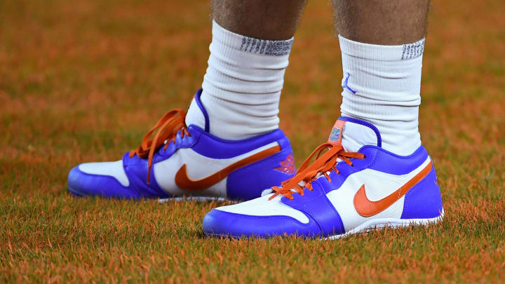 The Air Jordan 1 in a 'Florida Gators' colorway. The Air Jordan 1 in a 'Florida Gators' colorway.