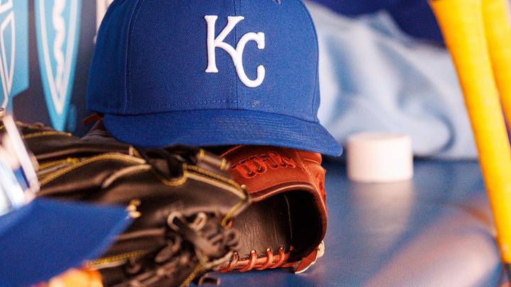 Apr 4, 2026; Kansas City, Missouri, USA; Kansas City Royals hat sits in the dugout during the sixth inning against the Milwaukee Brewers at Kauffman Stadium. Mandatory Credit: William Purnell-Imagn Images
