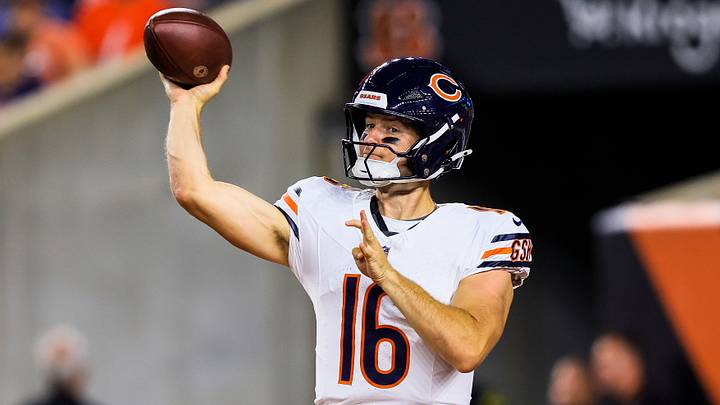 Aug 22, 2026; Cincinnati, Ohio, USA; Chicago Bears quarterback Miller Moss (16) throws a pass against the Cincinnati Bengals in the second half at Paycor Stadium. Mandatory Credit: Katie Stratman-Imagn Images Aug 22, 2026; Cincinnati, Ohio, USA; Chicago Bears quarterback Miller Moss (16) throws a pass against the Cincinnati Bengals in the second half at Paycor Stadium. Mandatory Credit: Katie Stratman-Imagn Images