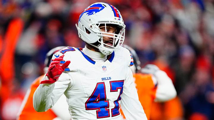 Buffalo Bills cornerback Christian Benford (47) reacts after losing an AFC Divisional Round playoff game against the Denver Broncos at Empower Field at Mile High. Buffalo Bills cornerback Christian Benford (47) reacts after losing an AFC Divisional Round playoff game against the Denver Broncos at Empower Field at Mile High.