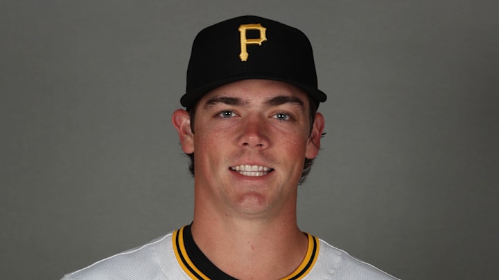 Feb 18, 2025; Bradenton, FL, USA; Pittsburgh Pirates pitcher Hunter Barco (89) poses for a photo during media day at Pirate City. Mandatory Credit: Kim Klement Neitzel-Imagn Images