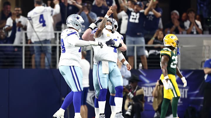 Dallas Cowboys quarterback Dak Prescott celebrates in the third quarter against the Green Bay Packers.