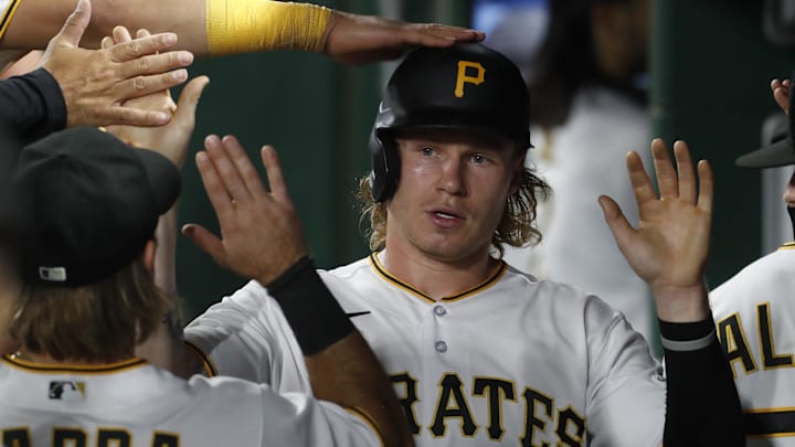 Aug 26, 2023; Pittsburgh, Pennsylvania, USA;  Pittsburgh Pirates center fielder Jack Suwinski (65)