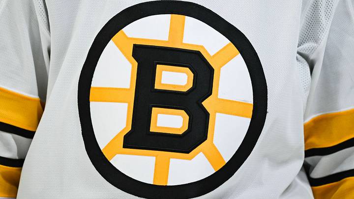 Mar 17, 2026; Montreal, Quebec, CAN; View of a Boston Bruins logo on a jersey worn by a member of the team during the second period at Bell Centre. Mandatory Credit: David Kirouac-Imagn Images