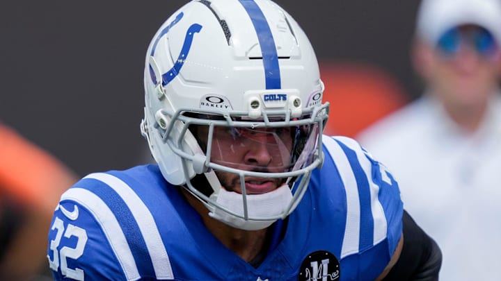 Indianapolis Colts safety Daniel Scott (32) intercepts a pass ball and runs in for a touchdown Saturday, Aug. 23, 2025, during a game against the Cincinnati Bengals at Paycor Stadium in Cincinnati. Indianapolis Colts safety Daniel Scott (32) intercepts a pass ball and runs in for a touchdown Saturday, Aug. 23, 2025, during a game against the Cincinnati Bengals at Paycor Stadium in Cincinnati.