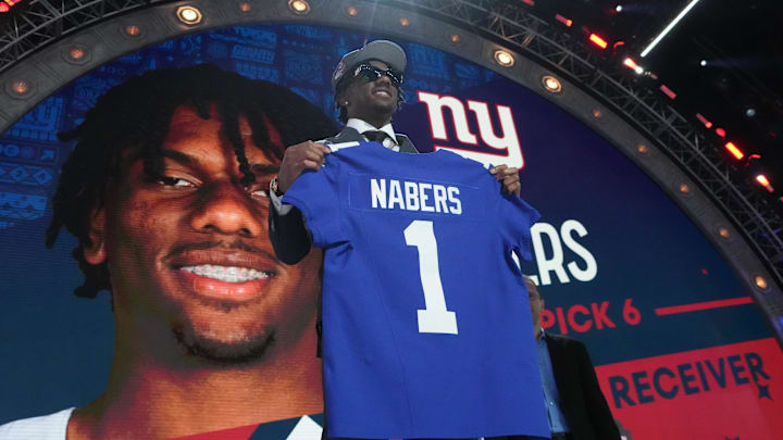 Apr 25, 2024; Detroit, MI, USA; LSU Tigers wide receiver Malik Nabers poses after being selected by