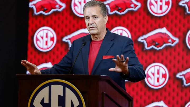 Arkansas Razorbacks head coach John Calipari speaks during the SEC Basketball Tipoff at Grand Bohemian Hotel Mountain Brook.  
