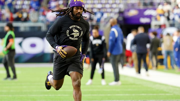 Minnesota Vikings running back Dalvin Cook during warmups before a wild card game against the New York Giants. Minnesota Vikings running back Dalvin Cook during warmups before a wild card game against the New York Giants.