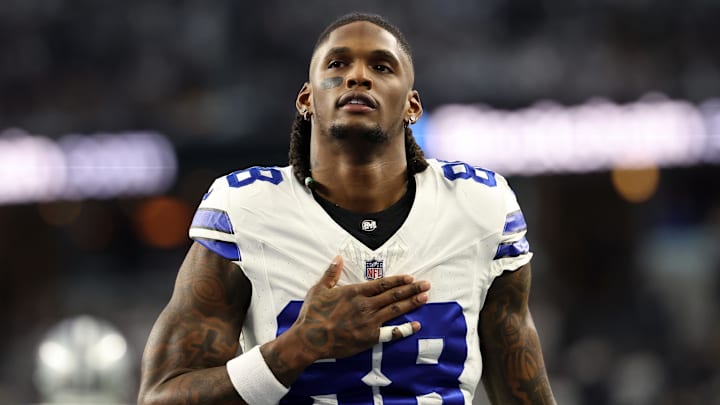 Jan 14, 2024; Arlington, Texas, USA; Dallas Cowboys wide receiver CeeDee Lamb (88) before the 2024 NFC wild card game against the Green Bay Packers at AT&T Stadium. Mandatory Credit: Kevin Jairaj-USA TODAY Sports