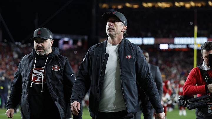 Dec 28, 2025; Santa Clara, California, USA; San Francisco 49ers head coach Kyle Shanahan looks on after the game against the Chicago Bears at Levi's Stadium. Mandatory Credit: Sergio Estrada-Imagn Images Dec 28, 2025; Santa Clara, California, USA; San Francisco 49ers head coach Kyle Shanahan looks on after the game against the Chicago Bears at Levi's Stadium. Mandatory Credit: Sergio Estrada-Imagn Images