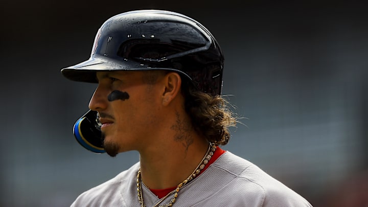 Mar 29, 2026; Cincinnati, Ohio, USA; Boston Red Sox outfielder Jarren Duran (16) prepares on deck in the third inning against the Cincinnati Reds at Great American Ball Park. Mandatory Credit: Katie Stratman-Imagn Images