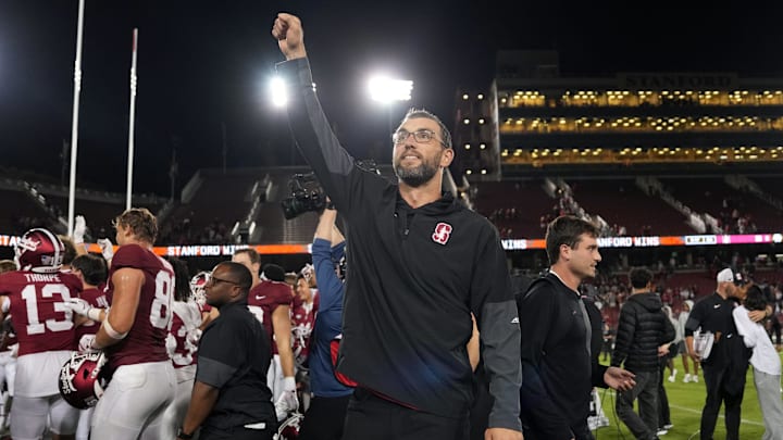 Sep 13, 2025; Stanford, California, USA; Stanford Cardinal general manager Andrew Luck (center) celebrates after defeating the Boston College Eagles at Stanford Stadium. Mandatory Credit: Darren Yamashita-Imagn Images Sep 13, 2025; Stanford, California, USA; Stanford Cardinal general manager Andrew Luck (center) celebrates after defeating the Boston College Eagles at Stanford Stadium. Mandatory Credit: Darren Yamashita-Imagn Images