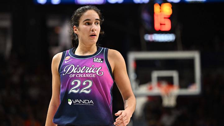 Jul 31, 2026; Washington, District of Columbia, USA; Washington Mystics guard Sonia Citron (22) on the court against the Dallas Wings during the second half at CareFirst Arena. Mandatory Credit: Brad Mills-Imagn Images