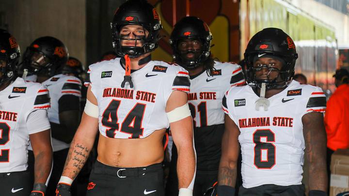 Oklahoma State Cowboys tight end Carson Kolb and running back Tre Page III .