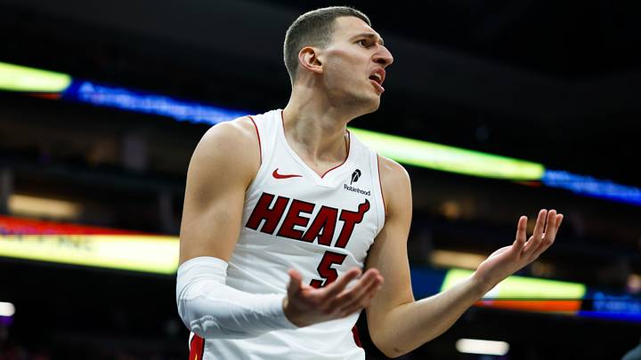 Miami Heat forward Nikola Jovic (5) reacts (Mandatory Credit: Sergio Estrada-Imagn Images) Miami Heat forward Nikola Jovic (5) reacts (Mandatory Credit: Sergio Estrada-Imagn Images)