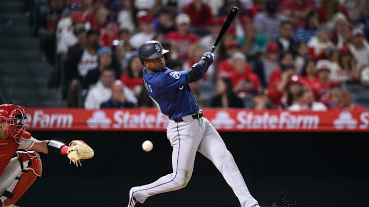 Victor Robles (10) swings during the seventh inning against the Los Angeles Angels at Angel Stadium. Victor Robles (10) swings during the seventh inning against the Los Angeles Angels at Angel Stadium.