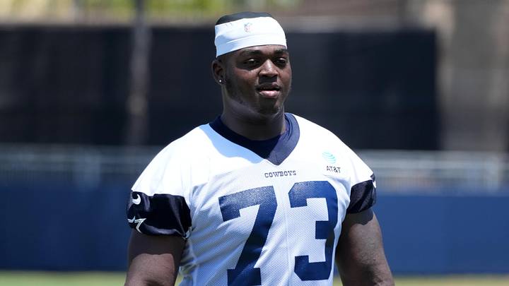 Dallas Cowboys offensive tackle Tyler Smith during training camp at the River Ridge Fields. Dallas Cowboys offensive tackle Tyler Smith during training camp at the River Ridge Fields.