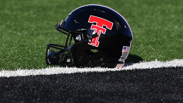 Texas Tech Red Raiders helmet on the field before the game against the Baylor Bears at Jones AT&T Stadium and Cody Campbell Field. Michael C. Johnson-Imagn Images