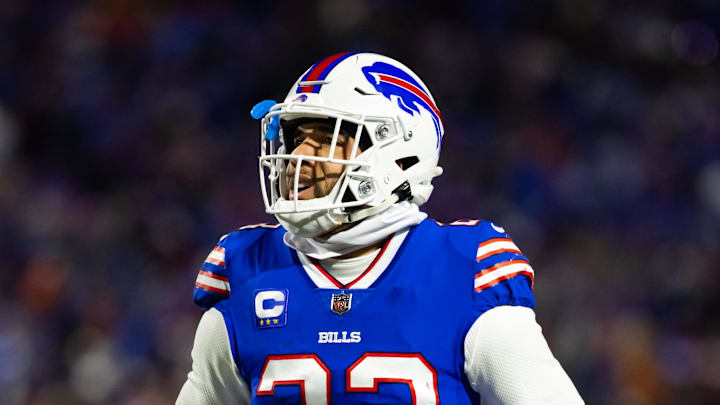 Buffalo Bills safety Micah Hyde (23) against the Kansas City Chiefs in the 2024 AFC divisional round game at Highmark Stadium. 