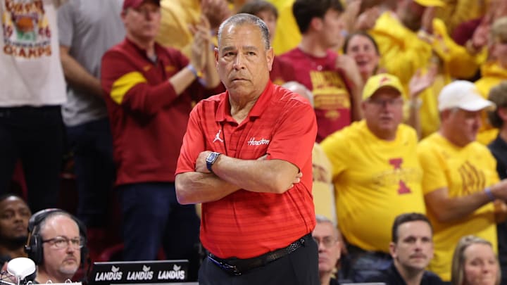 Houston Cougars head coach Kelvin Sampson watches his team play the Iowa State Cyclones. Houston Cougars head coach Kelvin Sampson watches his team play the Iowa State Cyclones.