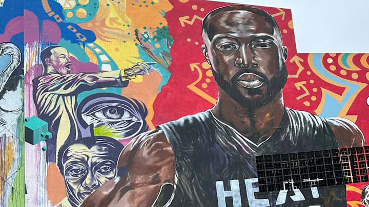 Miami artist Kyle Holbrook unveiled new murals of Dwyane Wade on Friday. Miami artist Kyle Holbrook unveiled new murals of Dwyane Wade on Friday.
