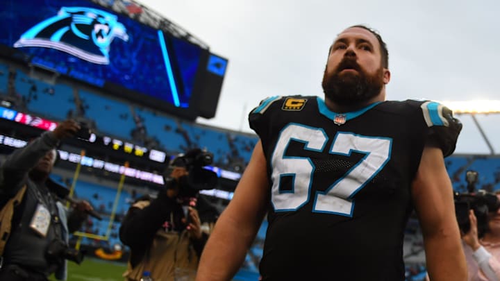 Dec 23, 2018; Charlotte, NC, USA; Carolina Panthers center Ryan Kalil (67) walks off the field after the game at Bank of America Stadium. Mandatory Credit: Bob Donnan-Imagn Images