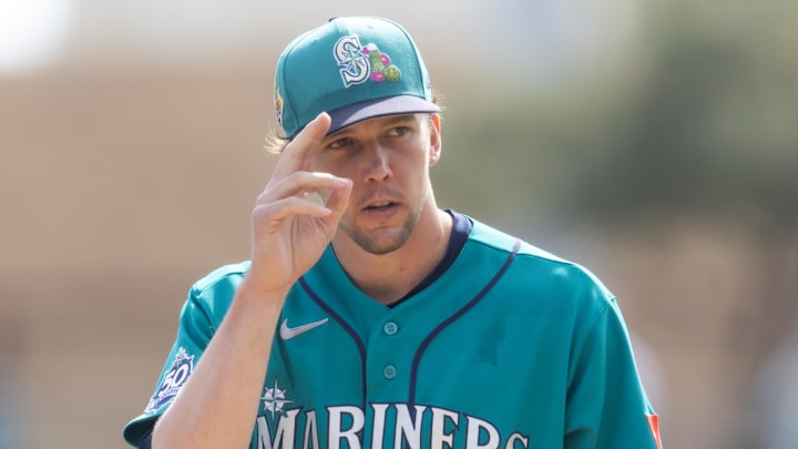 Logan Gilbert against the Los Angeles Dodgers during a spring training game at Camelback Ranch-Glendale. Logan Gilbert against the Los Angeles Dodgers during a spring training game at Camelback Ranch-Glendale.