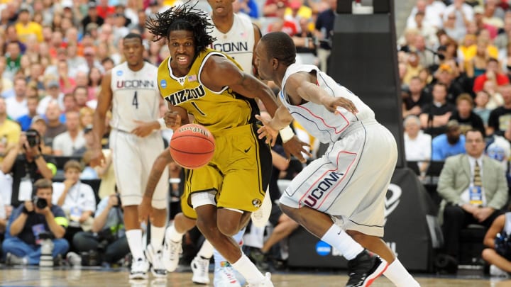 Mar 28, 2009; Glendale, AZ, USA; Missouri Tigers forward (1) DeMarre Carroll goes for a loose ball in the first half against the Connecticut Huskies during the finals of the west regional in the 2009 NCAA mens basketball tournament at the University of Phoenix Stadium. Mandatory Credit: Mark J. Rebilas-USA TODAY Sports Mar 28, 2009; Glendale, AZ, USA; Missouri Tigers forward (1) DeMarre Carroll goes for a loose ball in the first half against the Connecticut Huskies during the finals of the west regional in the 2009 NCAA mens basketball tournament at the University of Phoenix Stadium. Mandatory Credit: Mark J. Rebilas-USA TODAY Sports