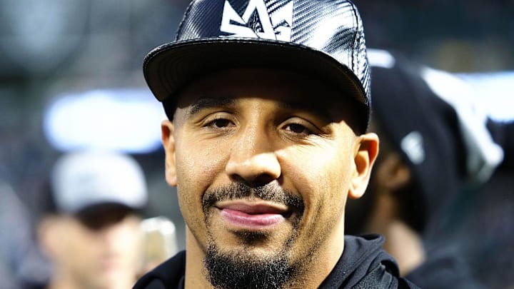 Dec 17, 2017; Oakland, CA, USA; Retired boxer Andre Ward on the sideline before the game between the Oakland Raiders and the Dallas Cowboys at Oakland Coliseum. Mandatory Credit: Kelley L Cox-Imagn Images