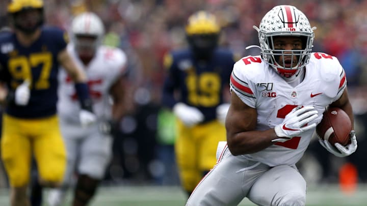 Ohio State Buckeyes running back JK Dobbins (2) runs the ball during the first quarter of a NCAA Division I college football game between the Michigan Wolverines and the Ohio State Buckeyes on Saturday, November 30, 2019 at Michigan Stadium in Ann Arbor Michigan [Joshua A. Bickel/Dispatch]

Xqeu7zgg8qitkhwzvajfvnvwk8