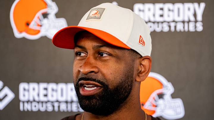 Cleveland Browns general manager Andrew Berry speaks to the media during the second day of training camp, July 30, 2026, in Berea, Ohio. Cleveland Browns general manager Andrew Berry speaks to the media during the second day of training camp, July 30, 2026, in Berea, Ohio.